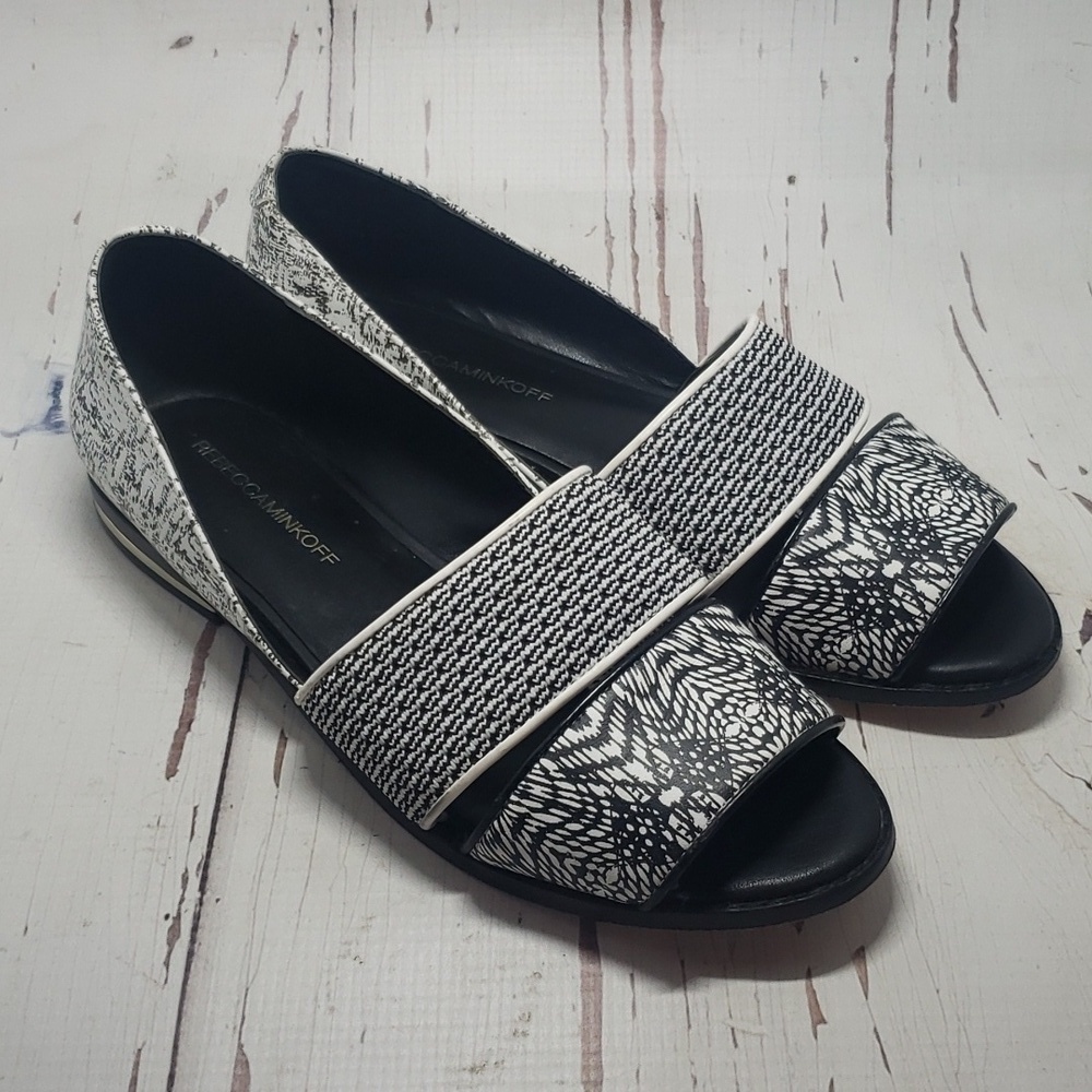 Rebecca Minkkoff Black And White Open Toe Flats Loafers Size 8.5